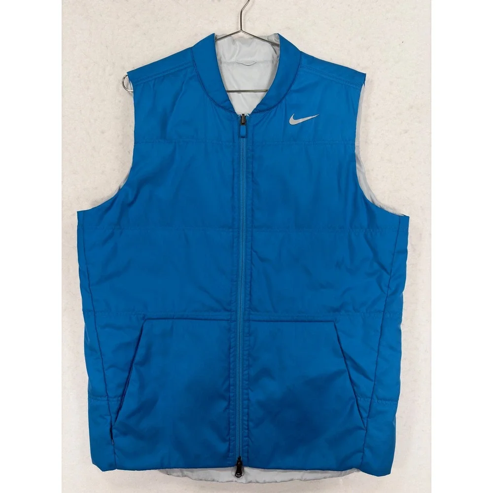 Nike Golf Puffer Vest Mens Large Blue Full Zip Insulated Sleeveless Jacket 0412